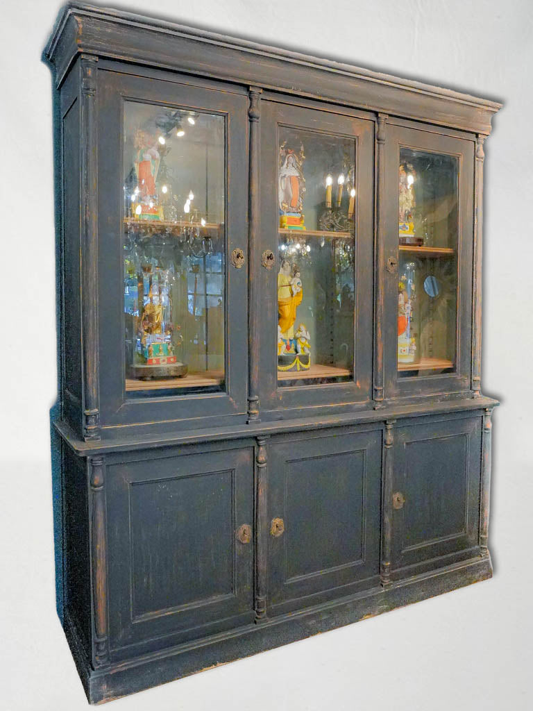 Distressed black French display cabinet