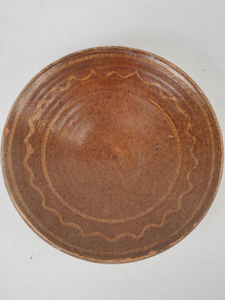 Antique terracotta French omelet turning plate