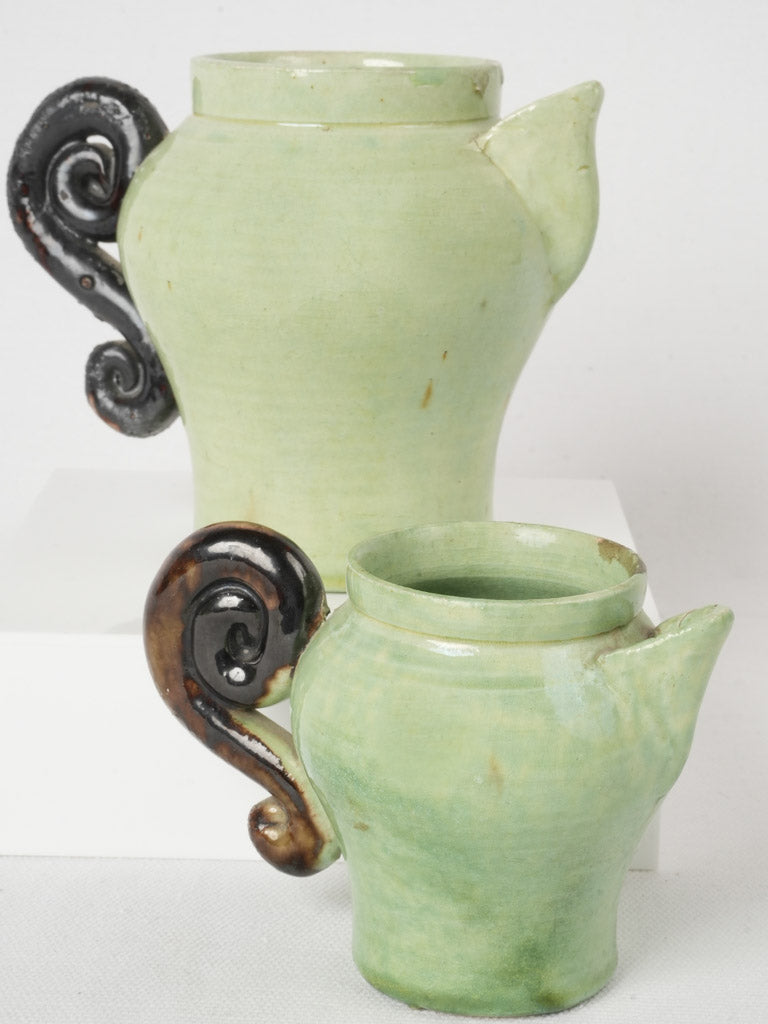 Vintage pea green ceramic creamers