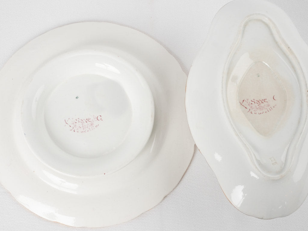 Ornate Luneville transferware serving pieces