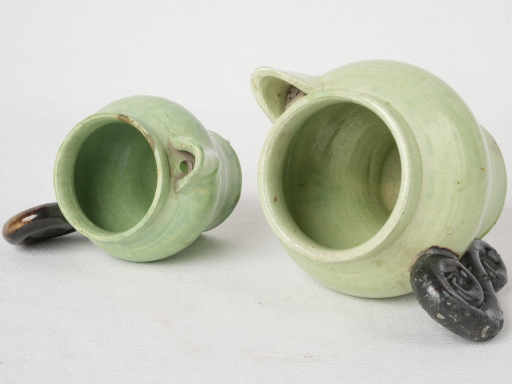 Whimsical pea green vintage creamers