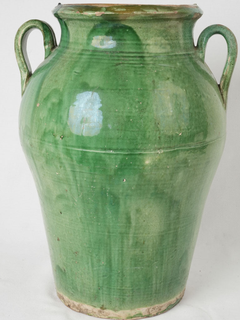 Handcrafted, historic, emerald green glaze, olive oil pot