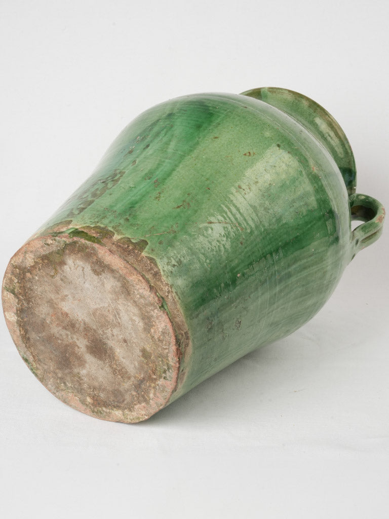 Rare, 19th-century, emerald green glazed olive oil pot