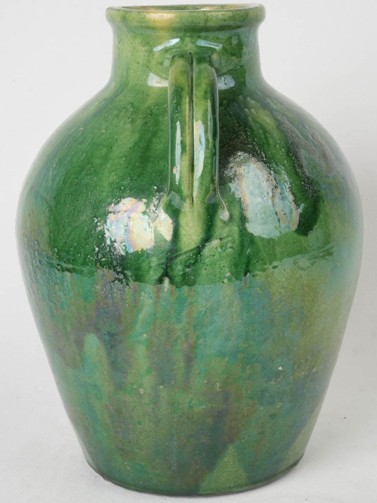 Antique glazed green Spanish terracotta vase