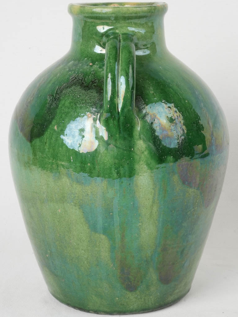 Handcrafted Spanish green glazed terracotta vase