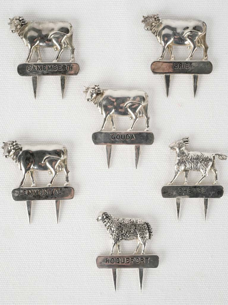 Silver plated vintage French cheese labels