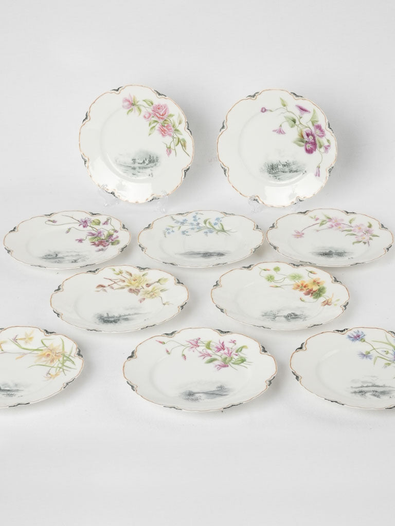 10 dessert plates w/ pretty flowers - Haviland Limoges 7"