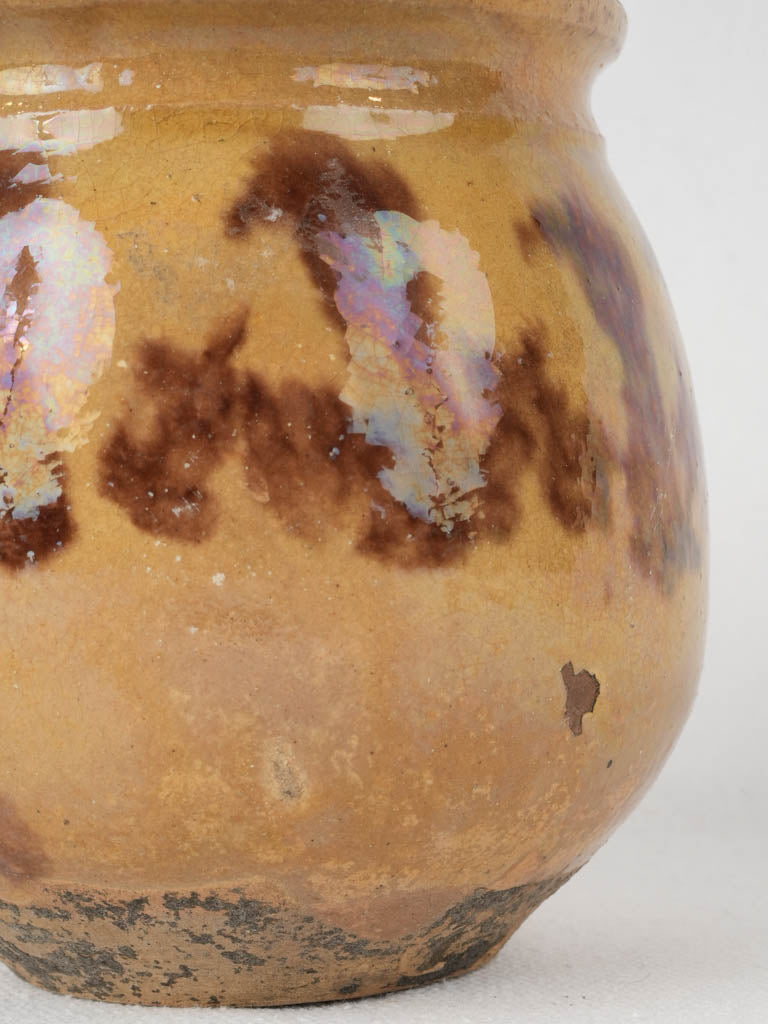 Aged ceramic brown splashed honey pot