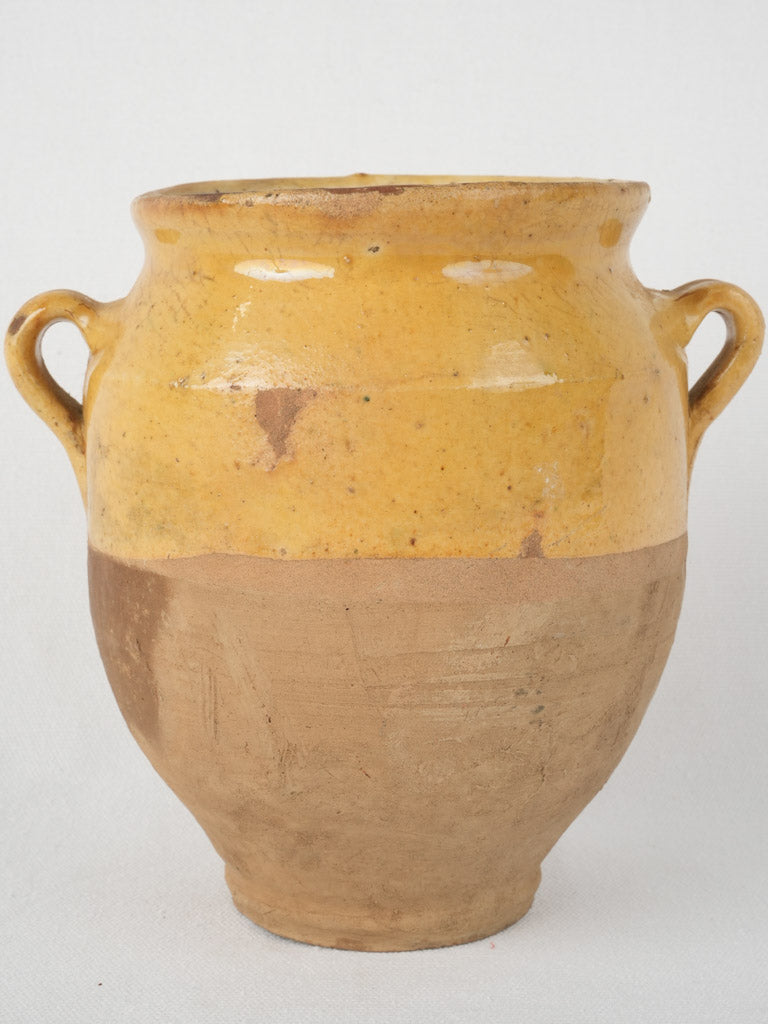 French, ocher-glazed, traditional terracotta confit pot