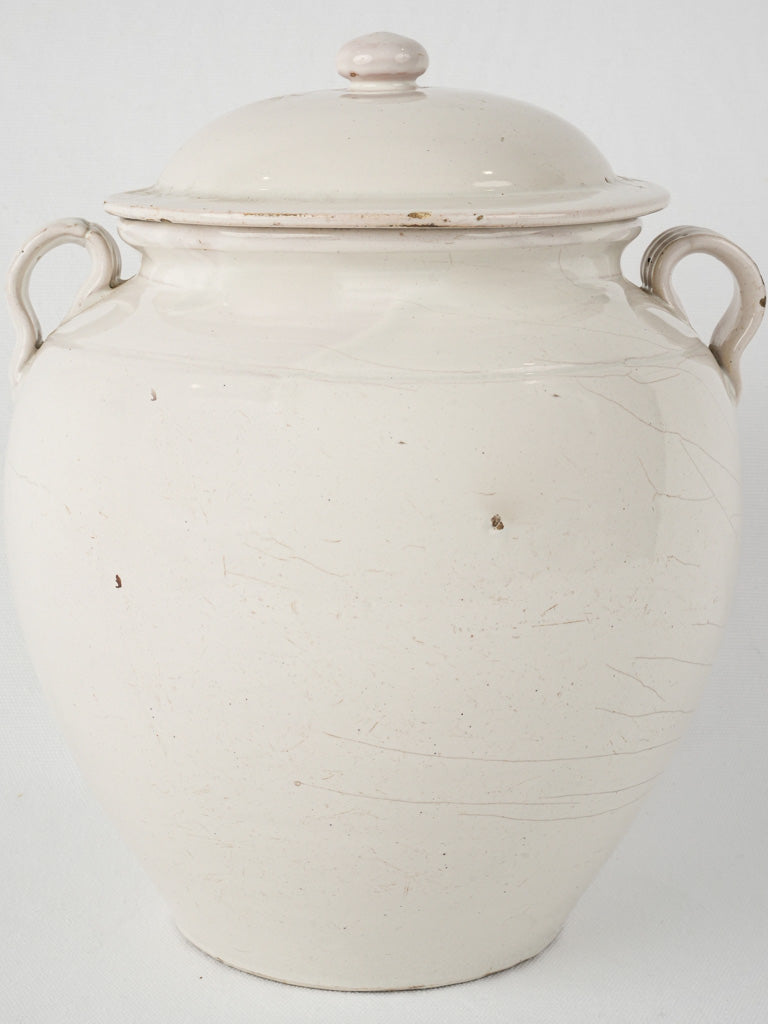 Vintage off-white French lidded pot