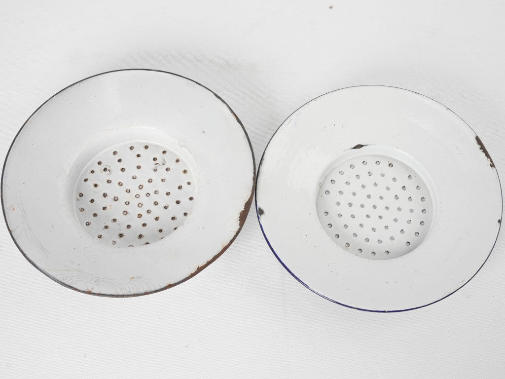 Pair of vintage enamelware strainers 10¼"