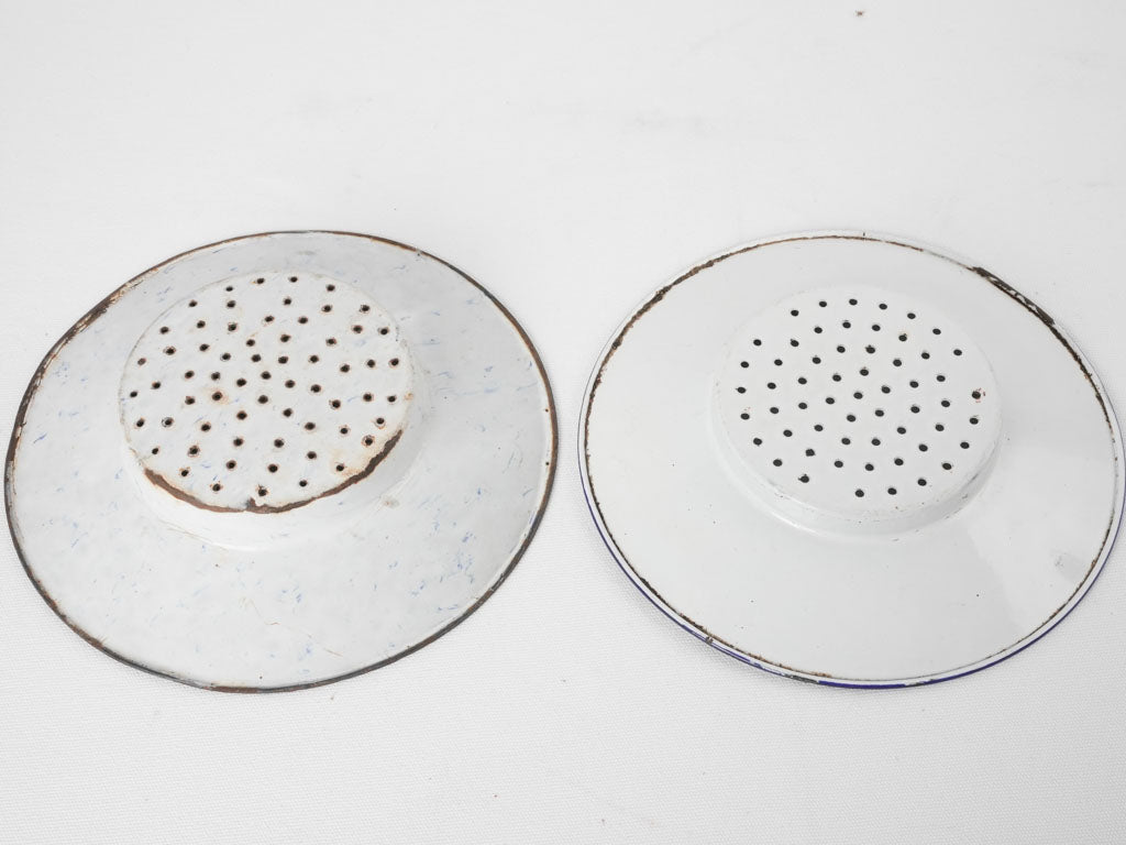 Pair of vintage enamelware strainers 10¼"