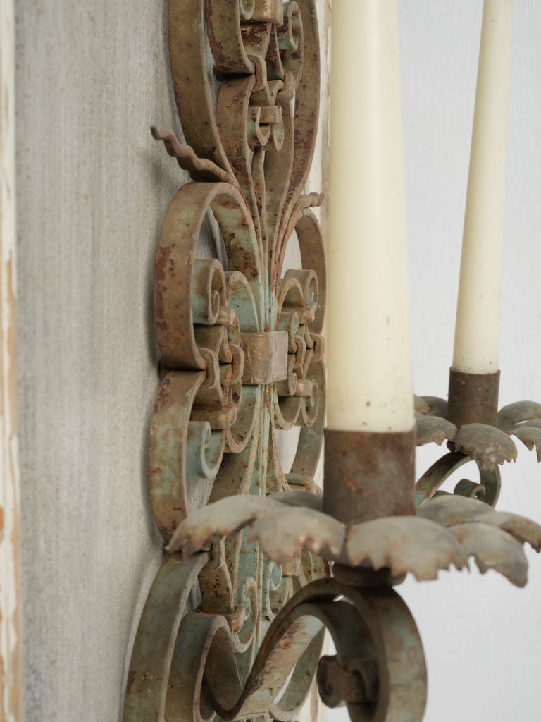 Timeless two-branch wrought iron candelabra