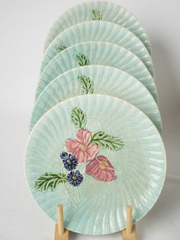 Charming Pink and Blue Floral Majolica Plates