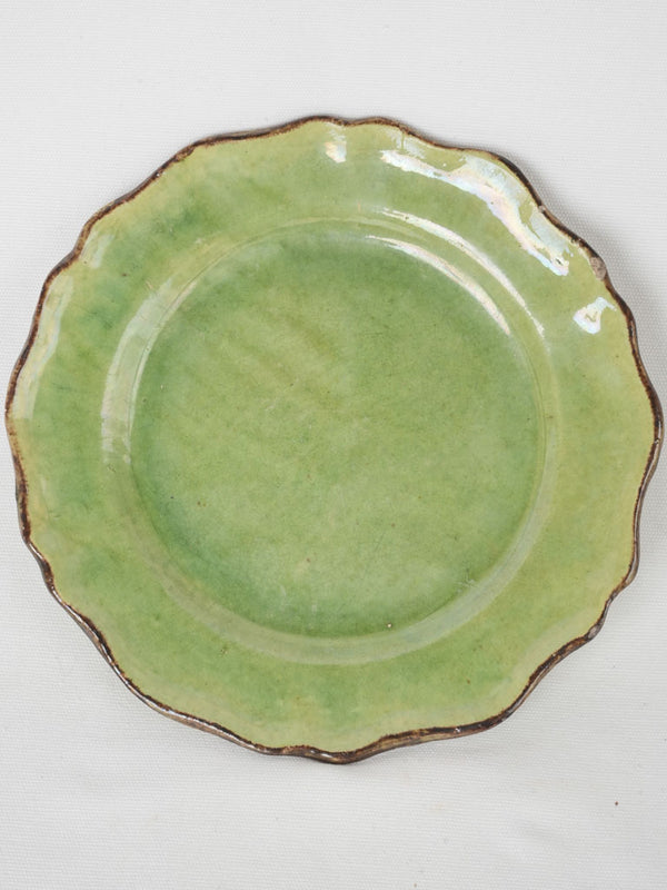 Antique French Green Glazed Pottery Plate