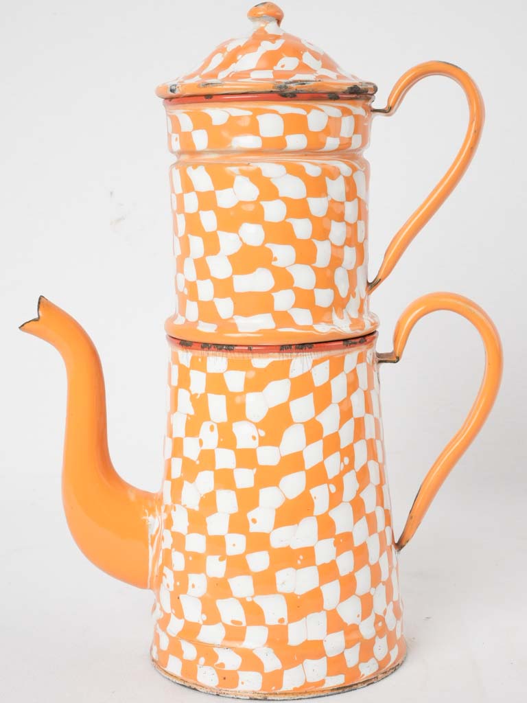 Orange enamelware coffee pot - 1930s - 14½"