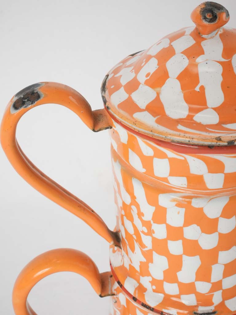 Orange enamelware coffee pot - 1930s - 14½"