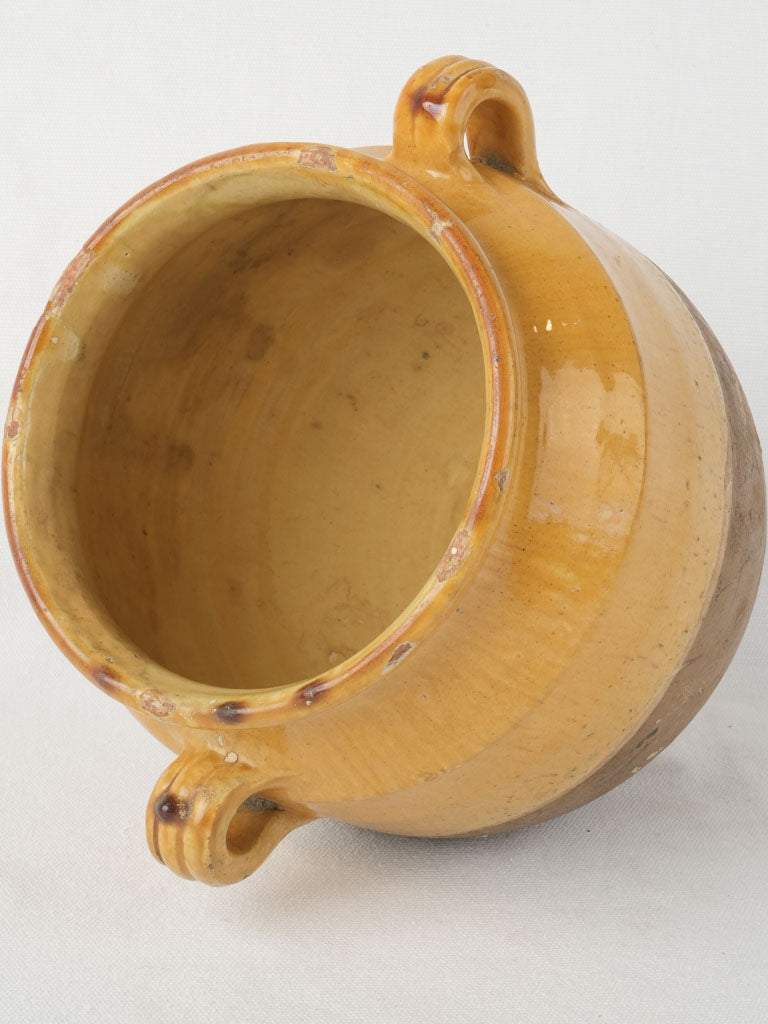 Vintage half-glazed traditional French pottery crock