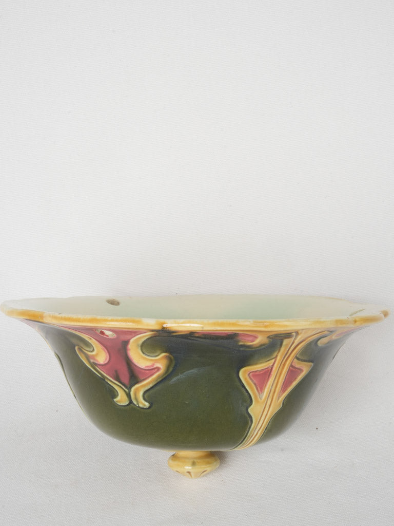 Rare Green Pink Yellow Faience Majolica