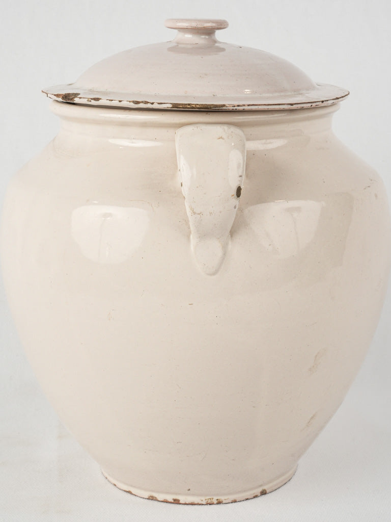 Historic off-white French ceramic crock