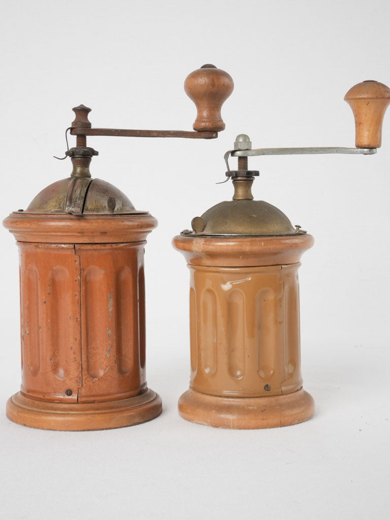 2 antique Italian Tre Spade coffee grinders FB 8¾"