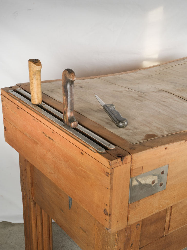 Shapely aged beechwood cutting board table