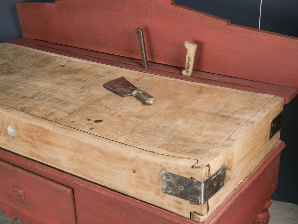 Beautifully carved red butcher's table