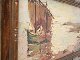 Old-world signed coastal palette knife painting