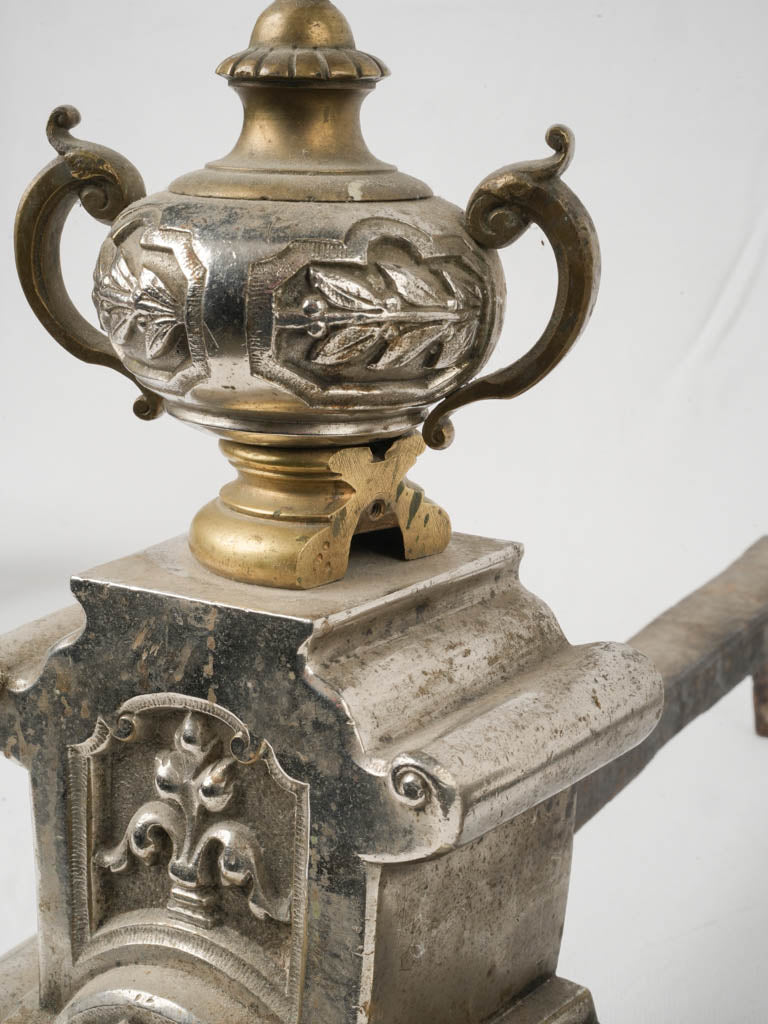 Ornate urn finial andirons  