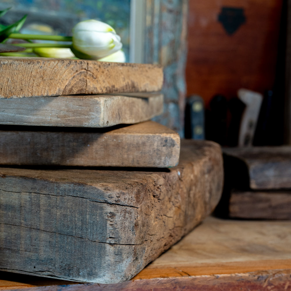 Vintage French Cutting Board with Green Patina