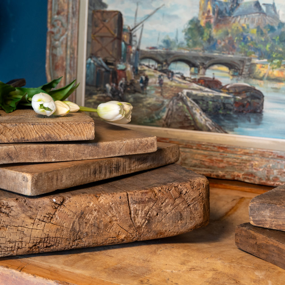 Aged Wooden Chopping Block with Green Traces