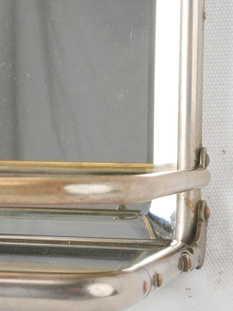 Antique French shaving mirror w/ folding shelf 20"