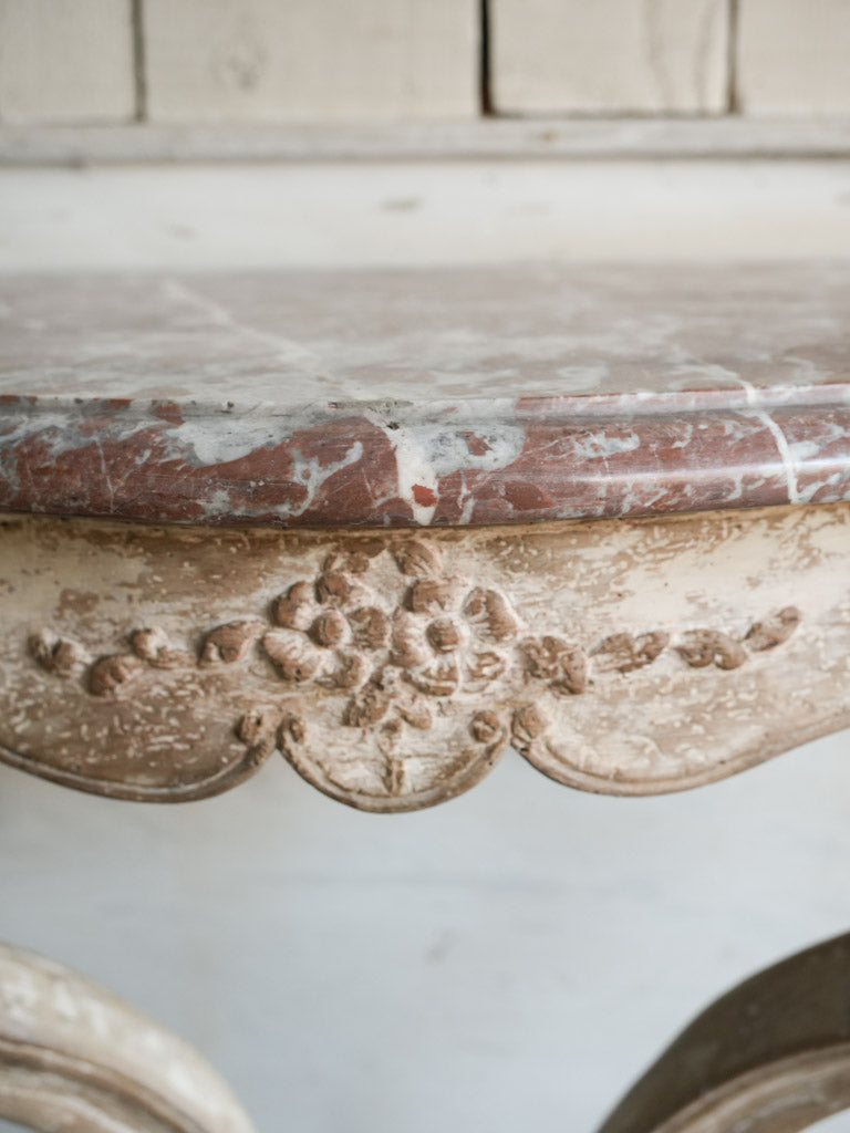 Symmetrical vintage marble top console