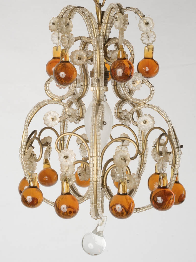 Elegant 1950s brass cage chandelier