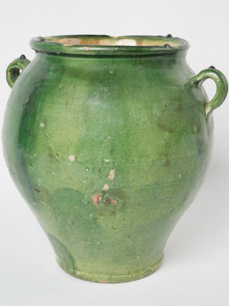 Antique green-glazed French confit pot