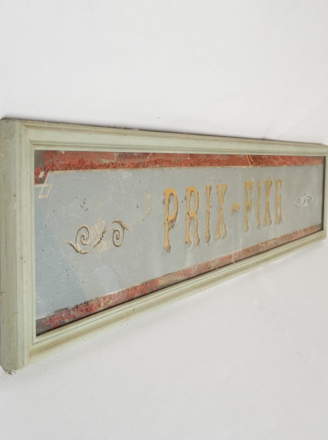 Vintage sage-green glass restaurant sign