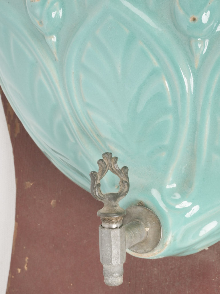 Elegant late 1800s turquoise majolica water fountain