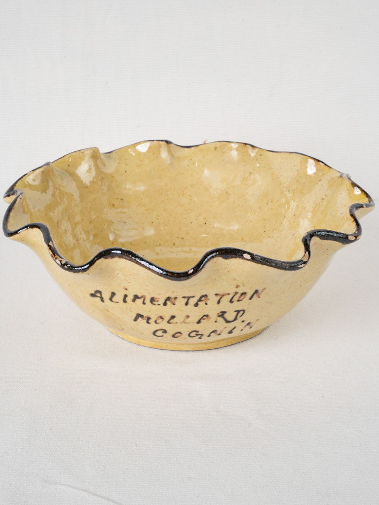 Early 20th-Century Dieulefit Ceramic Advertising Bowl, Pale Yellow - 10¾"