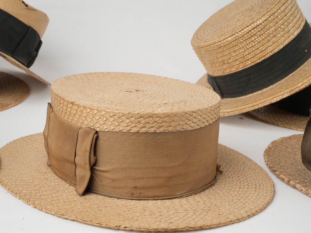 Aged, diverse boater hat ensemble