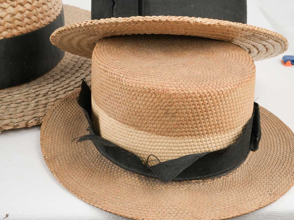 Classic, assorted straw boater hats