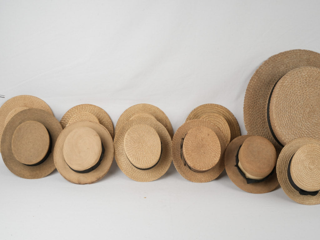 Distinctive, well-worn boater hat assortment