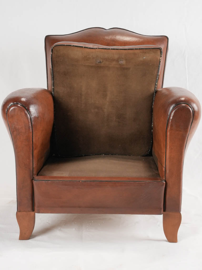 Reserved LM Petite French leather club chair w/ moustache back - 1930s