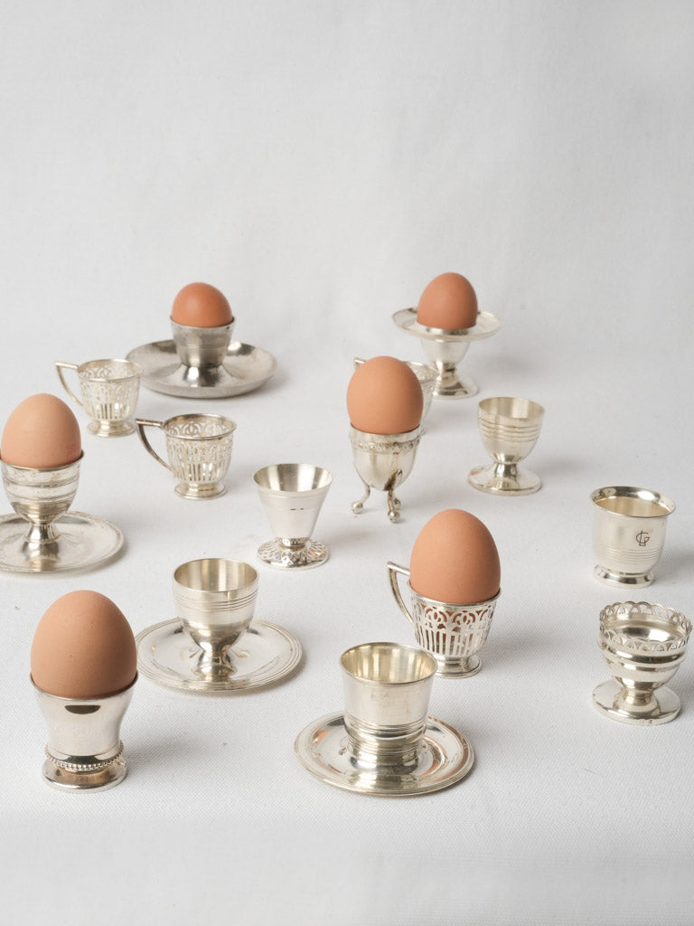 Provencal antique silver plate egg cups