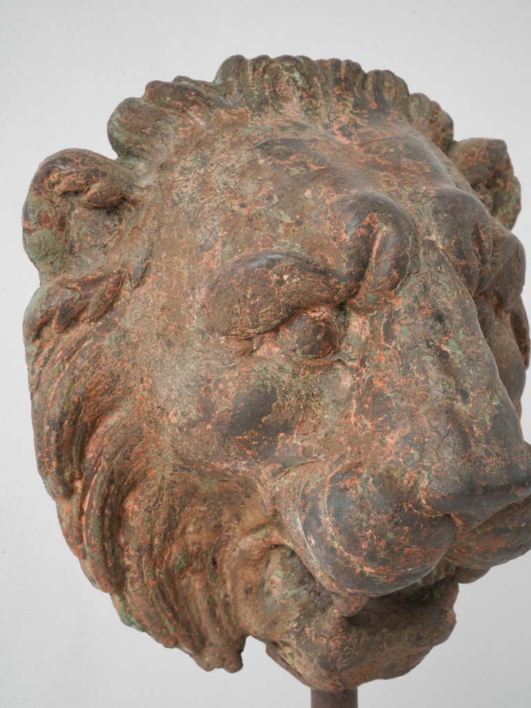 Impressive aged iron lion sculpture