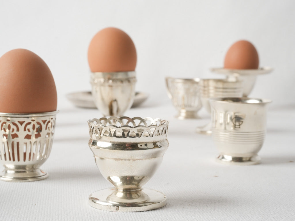 Intricate Chanteduc silver egg cups