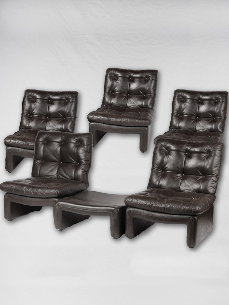 Vintage Italian black leather modular sofa