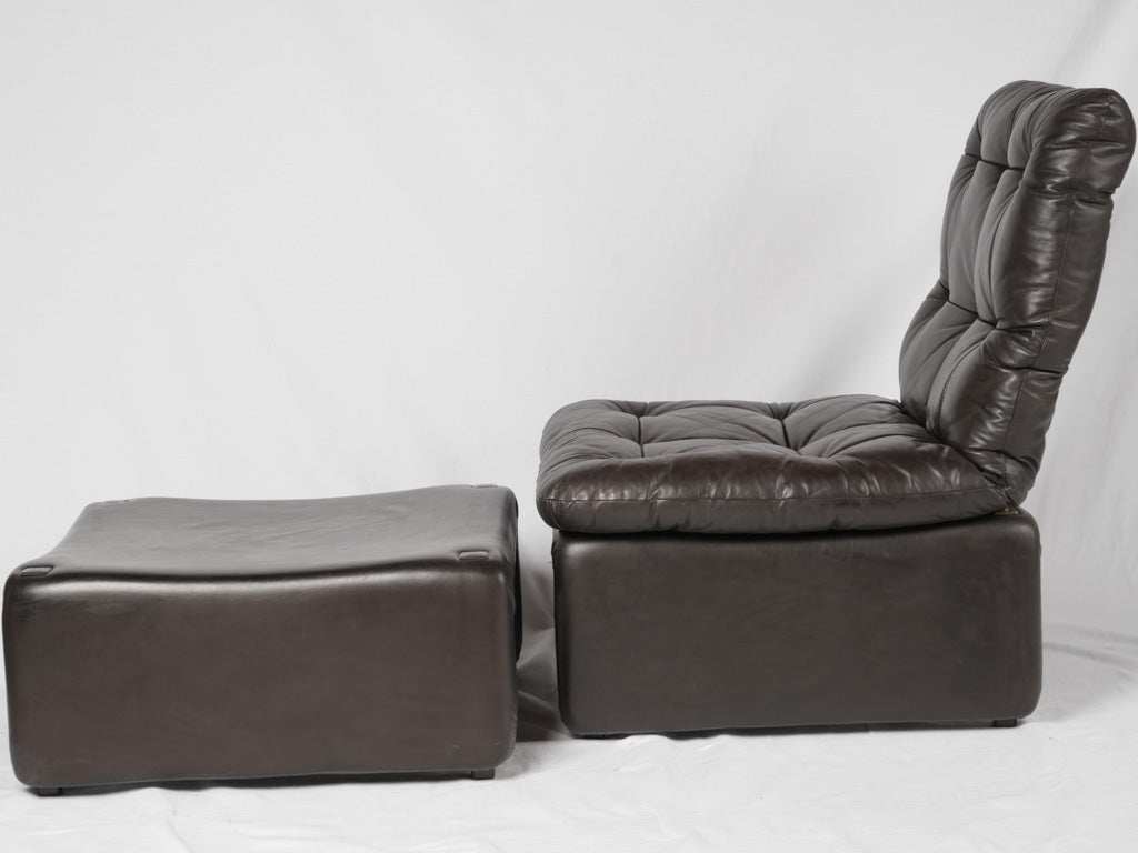 Refined Italian black leather sofa