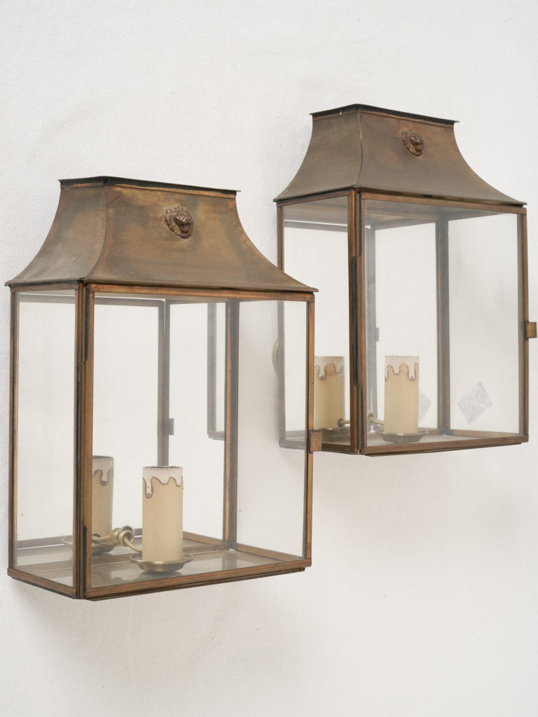 Elegant vintage brass lantern sconces