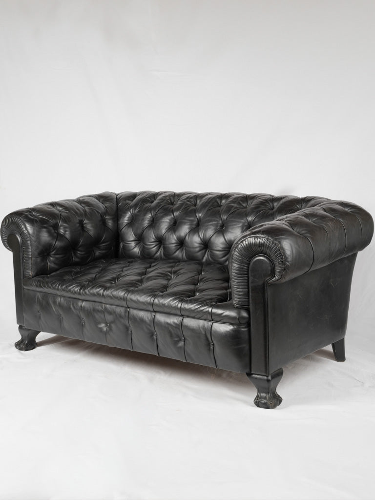 Vintage black leather Chesterfield sofa