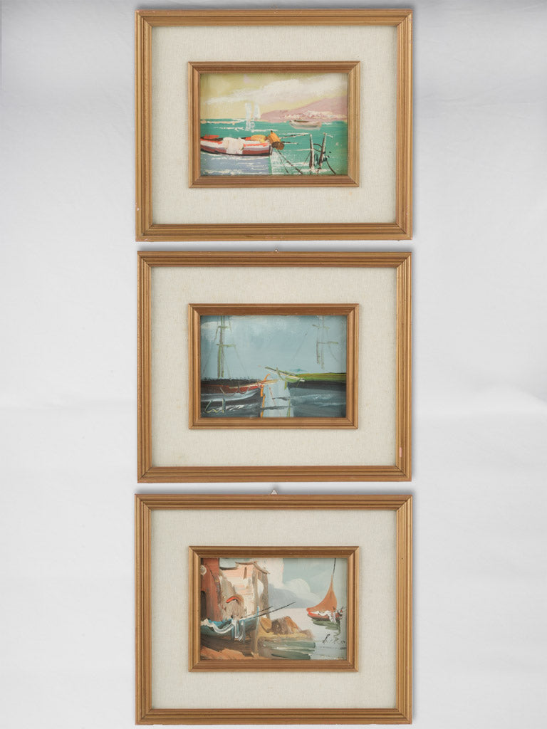 Vintage coastal trio landscape paintings